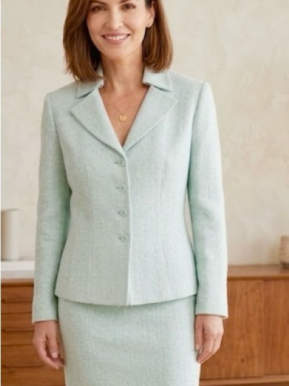 Tahari ASL Pale Mint Tailored Button-Front Blazer
